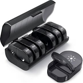 Weekly Pill Organizer 2 Times a Day, Travel AM PM Pill Box 7 Days with Black Privacy Protection, Large Capacity Daily Pill Case for Medications, Vitamins, Fish Oils and Supplements in Saudi Arabia