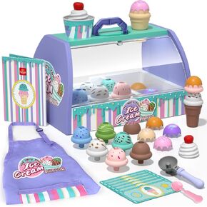 Ice Cream Toys for Toddlers 3-5, Pretend Play Food Toys for Girls, Ice Cream Counter Playset, Ice Cream Shop Toys for Kids, Gift for 3 4 5 6 Year Old Girl Boy