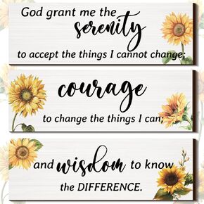 3 Sunflower Wall Decor for Women Girls Serenity Prayer Sign Sunflower Kitchen Decor Rustic Farmhouse Christian Wall Decor Vintage Wood Hanging for Bedroom Living Room Decoration (White)