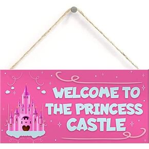 Princess Castle Hanging Plaque Door Playroom Bedroom Sign Gift Baby Girls Fairytale Decor 6 inch by 12 inch Hanging Sign, Decorative Wood Sign Home Decor,Wall Art