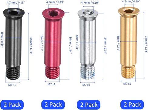 8 Pack Screw Repair Kit- Inline Axle Screws Shaft Hex Socket Aluminum Fasteners, Apply to Roller Skating/Outdoor Sports (Black Red Silver Golden) in Saudi Arabia