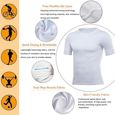 Men's Compression Shirt Short Sleeve Sports T-Shirt Training Shirt Elastic Quick-Drying Running Shirt in Saudi Arabia