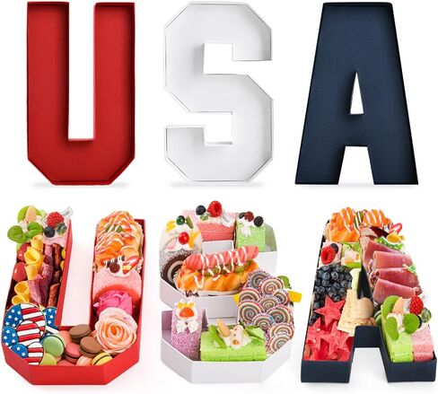 USA Set Cardboard Letter for Charcuterie Red White Blue Patriotic Fillable Tray Charcuterie Paper Box for Memorial Day Independence Day Party Decorations Chocolate Candy Cupcake Container in Saudi Arabia