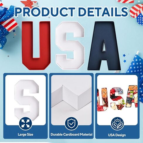 USA Set Cardboard Letter for Charcuterie Red White Blue Patriotic Fillable Tray Charcuterie Paper Box for Memorial Day Independence Day Party Decorations Chocolate Candy Cupcake Container in Saudi Arabia