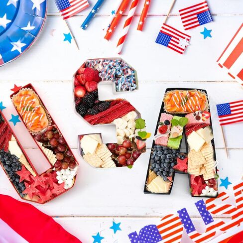 USA Set Cardboard Letter for Charcuterie Red White Blue Patriotic Fillable Tray Charcuterie Paper Box for Memorial Day Independence Day Party Decorations Chocolate Candy Cupcake Container in Saudi Arabia