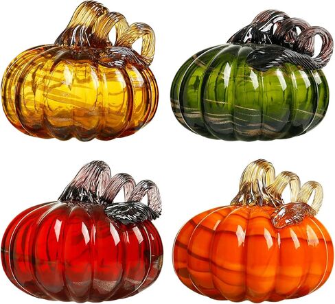 Diamond Star Glass Pumpkin Set of 4 Pumpkin Decorations for Halloween Thanksgiving Fall Harvest Handmade Art Collectibles Figurines Home Decorative Ornaments (Multicolor) in Saudi Arabia