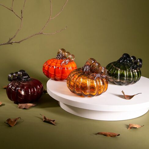 Diamond Star Glass Pumpkin Set of 4 Pumpkin Decorations for Halloween Thanksgiving Fall Harvest Handmade Art Collectibles Figurines Home Decorative Ornaments (Multicolor) in Saudi Arabia