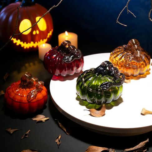 Diamond Star Glass Pumpkin Set of 4 Pumpkin Decorations for Halloween Thanksgiving Fall Harvest Handmade Art Collectibles Figurines Home Decorative Ornaments (Multicolor) in Saudi Arabia