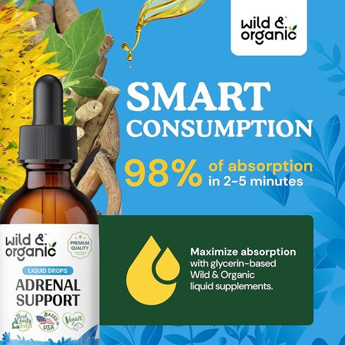 الدعم اليومي لصحة الغدة الكظرية - مكمل طبيعي لقوة الغدة الكظرية للنساء والرجال - مركب قطرات سائل الغدة الكظرية مع جذور الروديولا العضوية وجذور أشواغاندا - صبغة نباتية - 4 أونصة سائلة. أوز. in Kuwait