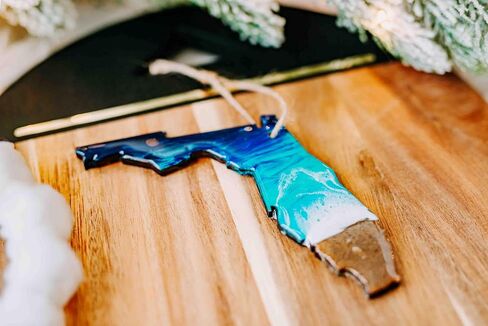 Christmas Beach Ornament, State Shaped Decoration, Ocean Resin Art, Unique Christmas Gift Idea (Florida) in Saudi Arabia