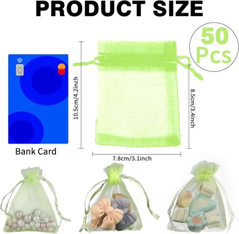 Organza Bags, White Organza Bags, 50Pcs, Sheer Organzas Bag 3 x 4 inch, Jewelry Gift Bags, Party Favor Bags with Drawstring, Mesh Gift Pouches Mini Candy Pouch for Wedding Christmas Party in Kuwait
