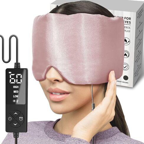 Heated Eye Mask with Extra Large Size for Dry Eyes, Silk Like Face Heating Pad for Sinus Pressure Relief, TMJ Disorder, Migraine, Tension Headache Relief- 3 Heat & 5 Timing Settings in Saudi Arabia