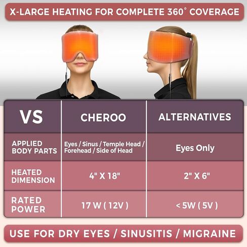 Heated Eye Mask with Extra Large Size for Dry Eyes, Silk Like Face Heating Pad for Sinus Pressure Relief, TMJ Disorder, Migraine, Tension Headache Relief- 3 Heat & 5 Timing Settings in Saudi Arabia