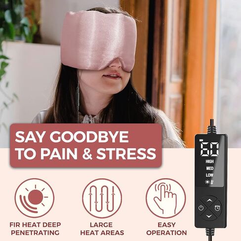 Heated Eye Mask with Extra Large Size for Dry Eyes, Silk Like Face Heating Pad for Sinus Pressure Relief, TMJ Disorder, Migraine, Tension Headache Relief- 3 Heat & 5 Timing Settings in Saudi Arabia