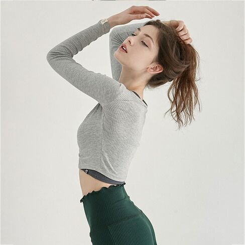 Deviwear Pilates Julia Ribbed Long Sleeve Active T-Shirt Layering Crop Top Yoga gymwear DEVI-T0092 in Saudi Arabia