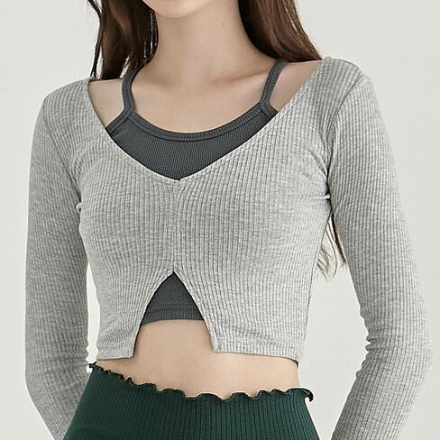 Deviwear Pilates Julia Ribbed Long Sleeve Active T-Shirt Layering Crop Top Yoga gymwear DEVI-T0092 in Saudi Arabia