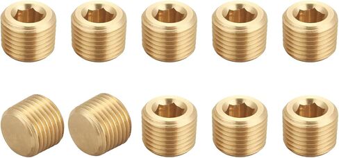 Brass Hex Counter Sunk Plug 1/8 Inch NPT Male Pipe Fitting Set Internal Hex Socket Thread Pipe Plug for Closing the End of Pipe (Pack of 10) in Kuwait