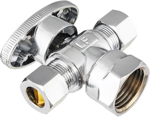EFIELD Dual Compression Outlet 1/4-Turn Angle Stop Valves,1/2" Fip Iron Pipe Inlet x (3/8 inch x 3/8 inch),Chrome Plated Brass (1) in Saudi Arabia