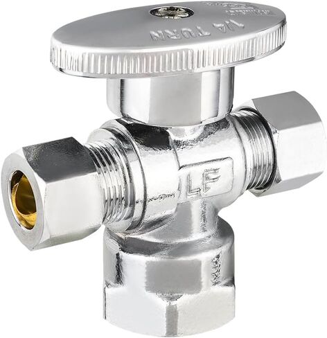 EFIELD Dual Compression Outlet 1/4-Turn Angle Stop Valves,1/2" Fip Iron Pipe Inlet x (3/8 inch x 3/8 inch),Chrome Plated Brass (1) in Saudi Arabia