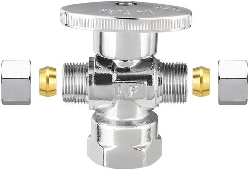 EFIELD Dual Compression Outlet 1/4-Turn Angle Stop Valves,1/2" Fip Iron Pipe Inlet x (3/8 inch x 3/8 inch),Chrome Plated Brass (1) in Saudi Arabia