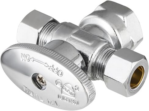 EFIELD Dual Compression Outlet 1/4-Turn Angle Stop Valves,1/2" Fip Iron Pipe Inlet x (3/8 inch x 3/8 inch),Chrome Plated Brass (1) in Saudi Arabia