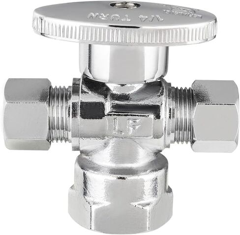 EFIELD Dual Compression Outlet 1/4-Turn Angle Stop Valves,1/2" Fip Iron Pipe Inlet x (3/8 inch x 3/8 inch),Chrome Plated Brass (1) in Saudi Arabia