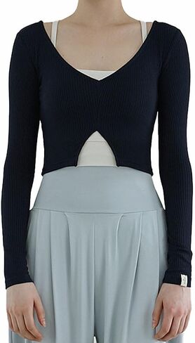 Deviwear Pilates Julia Ribbed Long Sleeve Active T-Shirt Layering Crop Top Yoga gymwear DEVI-T0092 in Kuwait