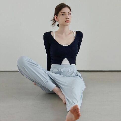 Deviwear Pilates Julia Ribbed Long Sleeve Active T-Shirt Layering Crop Top Yoga gymwear DEVI-T0092 in Kuwait