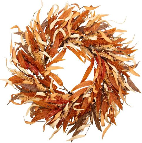 VGIA 18 Inch Fall Wreath Autumn Door Wreath Fall Decorations with Artificial Grain Wreath Wheat Ears Wreath for Fall Decor for Autumn Harvest Home Wall Festival in Saudi Arabia