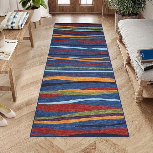 Zacoo Runner Rug 2x6 Rug Washable Rugs Runners for Hallways Abstract Rugs for Bedroom Non Slip Kitchen Mat with Rubber Backing Modern Area Rug Indoor Mats for Front Door Entry 2'x6' Blue Multi in Saudi Arabia