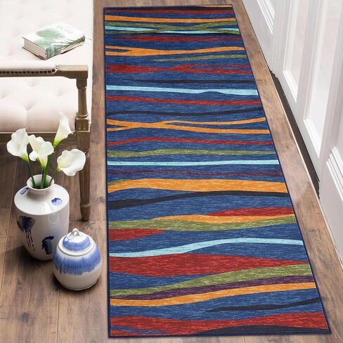 Zacoo Runner Rug 2x6 Rug Washable Rugs Runners for Hallways Abstract Rugs for Bedroom Non Slip Kitchen Mat with Rubber Backing Modern Area Rug Indoor Mats for Front Door Entry 2'x6' Blue Multi in Saudi Arabia