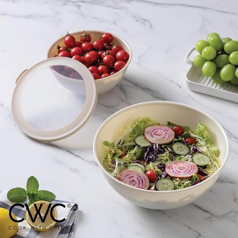 طهي مع أوعية خلط الألوان مع أغطية من المطاط اللدن حراريًا - مجموعة أوعية التعشيش البلاستيكية المكونة من 12 قطعة تتضمن 6 أوعية تحضير و6 أغطية، آمنة للاستخدام في الميكروويف (بني) in Kuwait