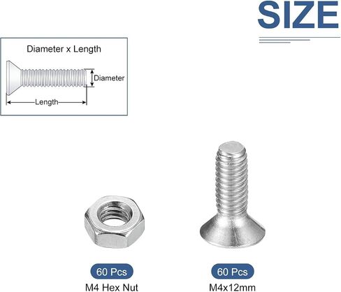 120Pcs M4-0.5 x 12mm Flat Head Hex Socket Cap Screws Bolts Nuts Kit, 304 Stainless Steel Round Flat Metric Machine Screws, Full Thread in Saudi Arabia