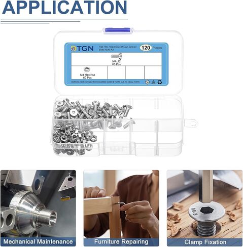 120Pcs M4-0.5 x 12mm Flat Head Hex Socket Cap Screws Bolts Nuts Kit, 304 Stainless Steel Round Flat Metric Machine Screws, Full Thread in Saudi Arabia