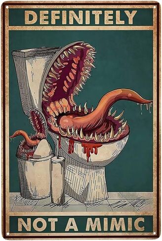 NENAWOS Definitely Not A Mimic Poster DND Posters Dungeon RPG Tabletop Dragons Dice Games Home Decor for Bathroom and Restroom Chart Metal Tin Sign School Signs 8x12 Inch, White in Saudi Arabia