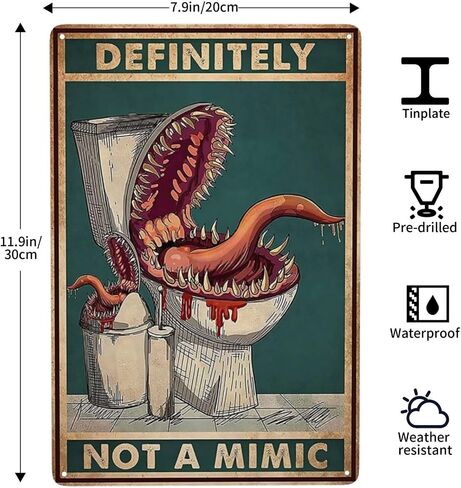 NENAWOS Definitely Not A Mimic Poster DND Posters Dungeon RPG Tabletop Dragons Dice Games Home Decor for Bathroom and Restroom Chart Metal Tin Sign School Signs 8x12 Inch, White in Saudi Arabia