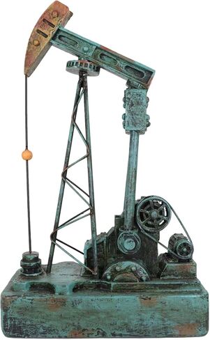 Ebros Gift Rustic Vintage Green Nodding Donkey Pumpjack Oil Derrick Rig Prototype Sculpture Wild West Pumpjack On Platform Model Home Decor Western Antiqued Figurine in Saudi Arabia