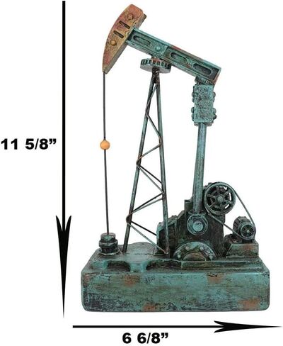 Ebros Gift Rustic Vintage Green Nodding Donkey Pumpjack Oil Derrick Rig Prototype Sculpture Wild West Pumpjack On Platform Model Home Decor Western Antiqued Figurine in Saudi Arabia
