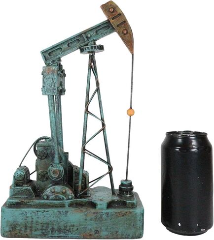 Ebros Gift Rustic Vintage Green Nodding Donkey Pumpjack Oil Derrick Rig Prototype Sculpture Wild West Pumpjack On Platform Model Home Decor Western Antiqued Figurine in Saudi Arabia