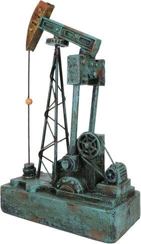 Ebros Gift Rustic Vintage Green Nodding Donkey Pumpjack Oil Derrick Rig Prototype Sculpture Wild West Pumpjack On Platform Model Home Decor Western Antiqued Figurine in Saudi Arabia