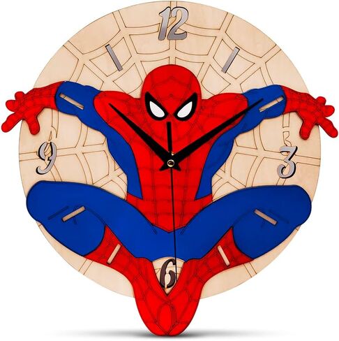 ساعة حائط للأبطال الخارقين للأطفال، ساعة حائط خشبية بدون إطار مقاس 12 بوصة، ساعة تناظرية صامتة تعمل بالبطارية، ديكور حائط منزلي لغرف النوم والمكتب، لوازم حفلات أعياد الميلاد للأولاد والبنات in Kuwait
