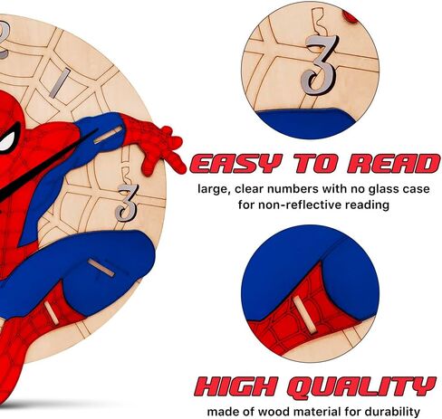 ساعة حائط للأبطال الخارقين للأطفال، ساعة حائط خشبية بدون إطار مقاس 12 بوصة، ساعة تناظرية صامتة تعمل بالبطارية، ديكور حائط منزلي لغرف النوم والمكتب، لوازم حفلات أعياد الميلاد للأولاد والبنات in Kuwait