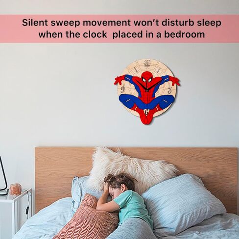 ساعة حائط للأبطال الخارقين للأطفال، ساعة حائط خشبية بدون إطار مقاس 12 بوصة، ساعة تناظرية صامتة تعمل بالبطارية، ديكور حائط منزلي لغرف النوم والمكتب، لوازم حفلات أعياد الميلاد للأولاد والبنات in Kuwait