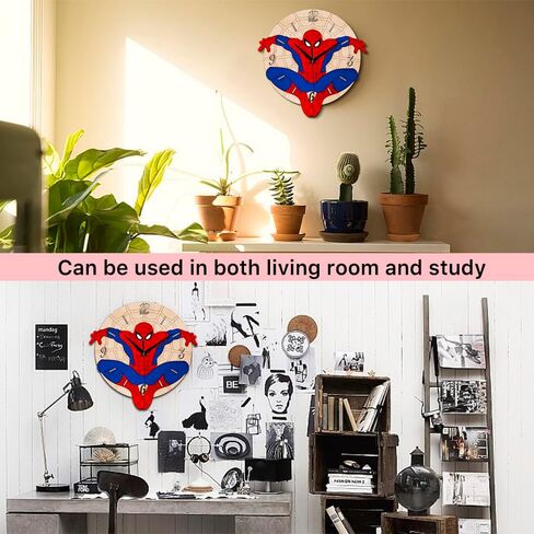 ساعة حائط للأبطال الخارقين للأطفال، ساعة حائط خشبية بدون إطار مقاس 12 بوصة، ساعة تناظرية صامتة تعمل بالبطارية، ديكور حائط منزلي لغرف النوم والمكتب، لوازم حفلات أعياد الميلاد للأولاد والبنات in Kuwait