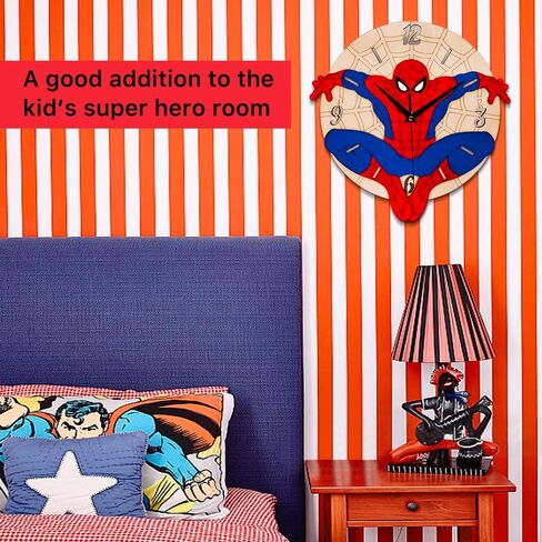 ساعة حائط للأبطال الخارقين للأطفال، ساعة حائط خشبية بدون إطار مقاس 12 بوصة، ساعة تناظرية صامتة تعمل بالبطارية، ديكور حائط منزلي لغرف النوم والمكتب، لوازم حفلات أعياد الميلاد للأولاد والبنات in Kuwait