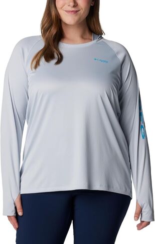 تيشيرت Tidal للسيدات من Columbia، بغطاء للرأس، شعار Cirrus Grey/Ocean Blue، 2X in Saudi Arabia