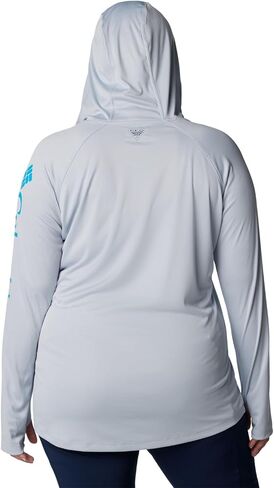 تيشيرت Tidal للسيدات من Columbia، بغطاء للرأس، شعار Cirrus Grey/Ocean Blue، 2X in Saudi Arabia