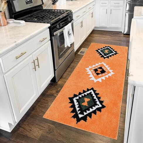 Lellen Boho-Rug Runner-24 X60 سجاد غير قابل للانزلاق للممر - سجاد حمام طويل سجاد عداء مع دعم مطاطي بوهو حمام حصيرة منطقة البساط عداء الحمام عداء حصيرة سجاد المطبخ (برتقالي) in Kuwait