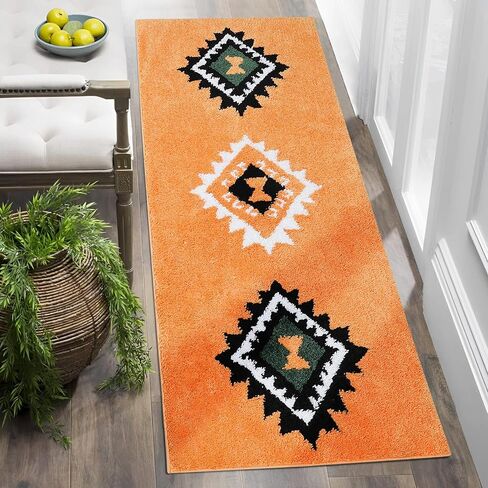 Lellen Boho-Rug Runner-24 X60 سجاد غير قابل للانزلاق للممر - سجاد حمام طويل سجاد عداء مع دعم مطاطي بوهو حمام حصيرة منطقة البساط عداء الحمام عداء حصيرة سجاد المطبخ (برتقالي) in Kuwait