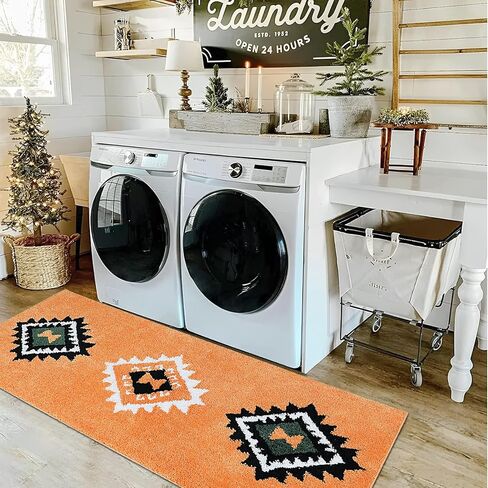 Lellen Boho-Rug Runner-24 X60 سجاد غير قابل للانزلاق للممر - سجاد حمام طويل سجاد عداء مع دعم مطاطي بوهو حمام حصيرة منطقة البساط عداء الحمام عداء حصيرة سجاد المطبخ (برتقالي) in Kuwait